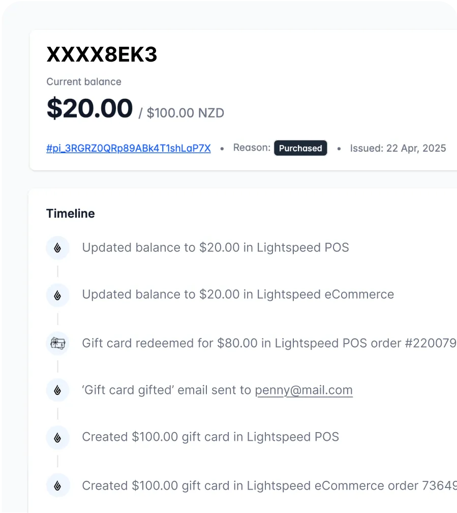 Lightspeed gift card Timeline