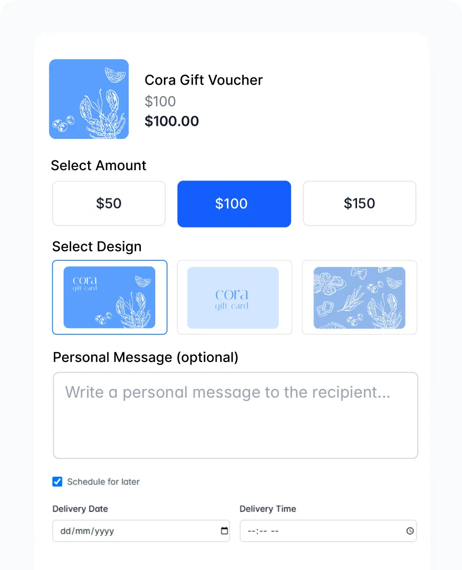 Personalized & scheduled gift card delivery