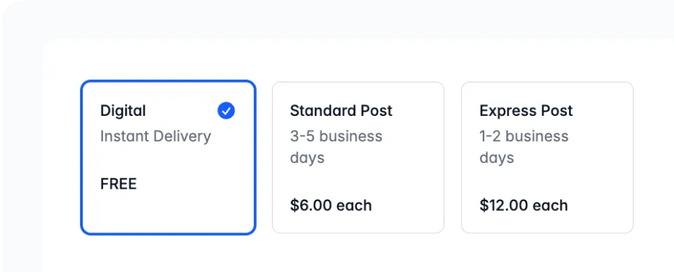 Digital and shipping delivery options