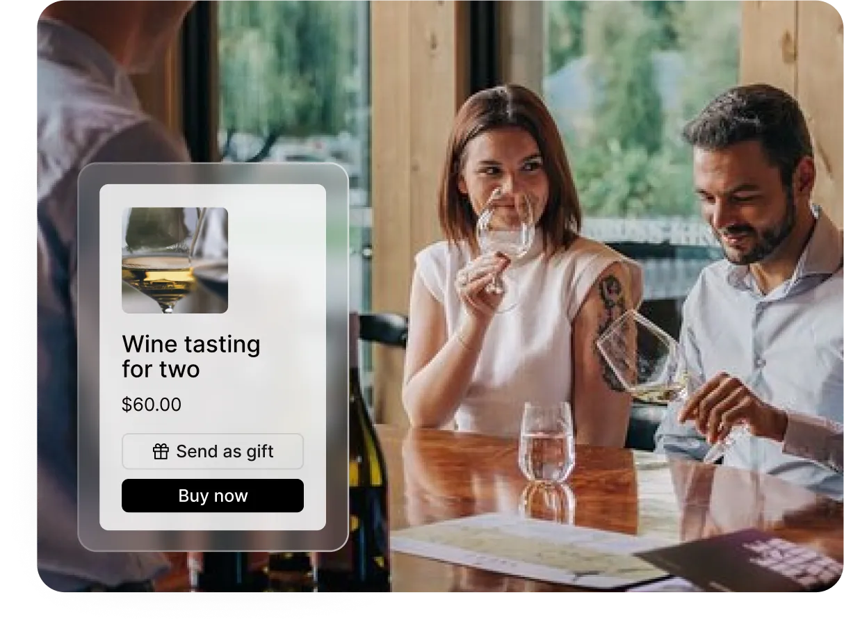 Couple using a wine tasting gift card